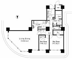 リバーポイントタワー 23階2LDKの間取り