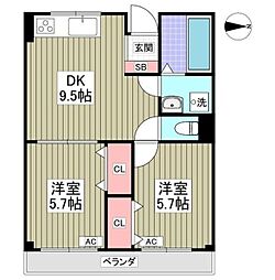 プライムヒル・ガーデン 2DKの間取図画像