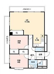 オークヒル 2LDKの間取図画像