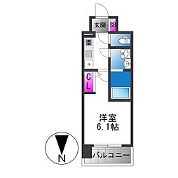 エスリード ザ・レーヴ大阪 1Kの間取図画像