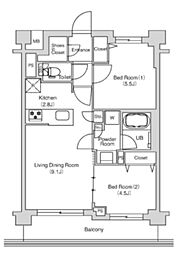 エミリブ鷺ノ宮 1階2LDKの間取り