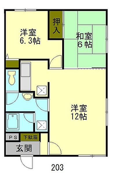 ウェルハイツ桜 203｜北海道小樽市桜2丁目(賃貸アパート2LDK・2階・57.96㎡)の写真 その2