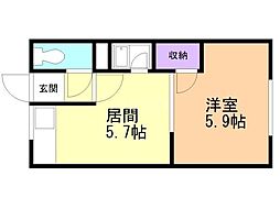 トムハイツ永山 1DKの間取図画像