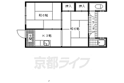 京都地下鉄東西線 御陵駅 徒歩10分の賃貸アパート 2階2Kの間取り