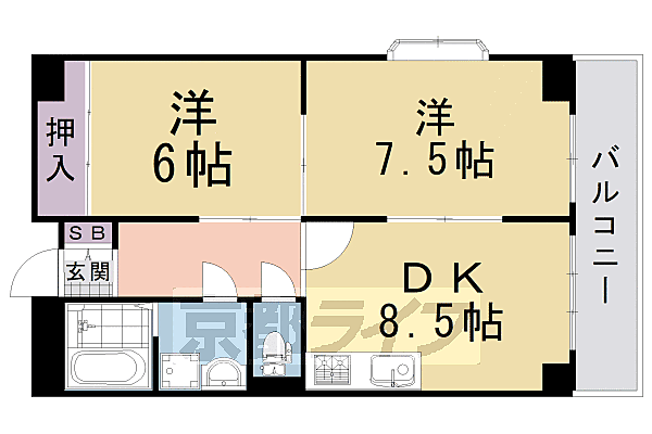 壱番館 107｜京都府宇治市五ケ庄一番割(賃貸マンション2LDK・1階・54.28㎡)の写真 その2