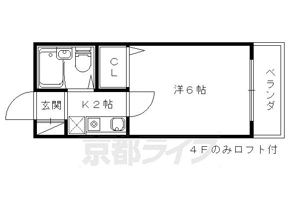 京都府京都市山科区大塚檀ノ浦(賃貸マンション1K・4階・17.01㎡)の写真 その2