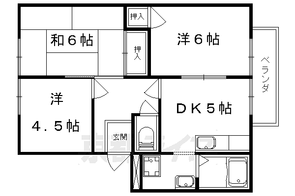 京都府京都市山科区椥辻草海道町(賃貸アパート3DK・1階・46.00㎡)の写真 その2