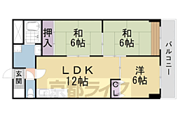 京阪京津線 四宮駅 徒歩11分の賃貸マンション 5階3LDKの間取り