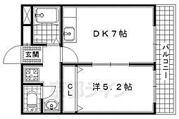 JR片町線(学研都市線) 大住駅 徒歩10分の賃貸マンション 3階1DKの間取り