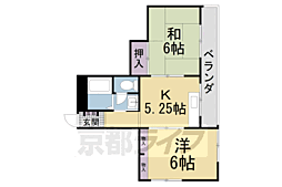 京阪本線 樟葉駅 徒歩12分の賃貸マンション 2階2DKの間取り