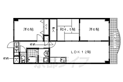 京阪本線 樟葉駅 徒歩32分の賃貸マンション 1階3LDKの間取り