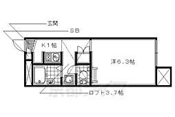 リベルテ木幡駅前 2階1Kの間取り