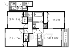 近鉄京都線 興戸駅 徒歩13分の賃貸アパート 2階3LDKの間取り