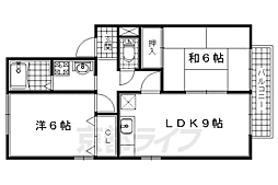 近鉄京都線 新祝園駅 徒歩10分の賃貸アパート 2階2LDKの間取り