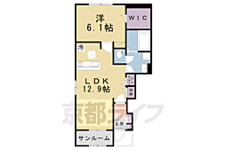 JR奈良線 棚倉駅 徒歩15分の賃貸アパート 1階1LDKの間取り