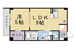 フォルモント城陽 1階1LDKの間取り