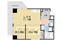 京都地下鉄東西線 椥辻駅 徒歩6分の賃貸マンション 6階2LDKの間取り