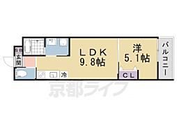 LEI椥辻 1LDKの間取図画像