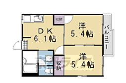 タウニィほととぎす亀岡 2DKの間取図画像