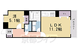パインフィールド五条 1LDKの間取図画像