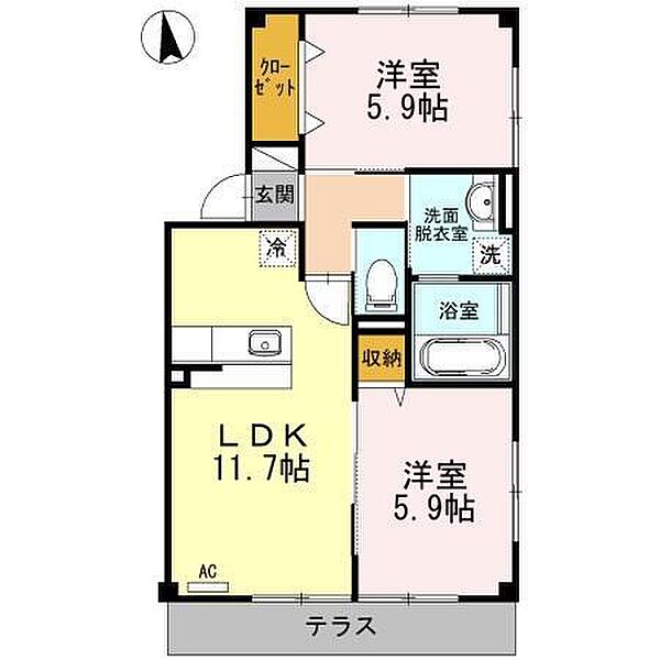 エスパース　C棟 201｜宮崎県宮崎市田代町(賃貸アパート2LDK・2階・54.14㎡)の写真 その2