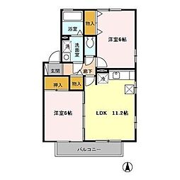 セジュール早水　II号館 1階2LDKの間取り