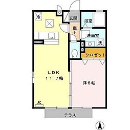 ハッピネス郡元 1階1LDKの間取り