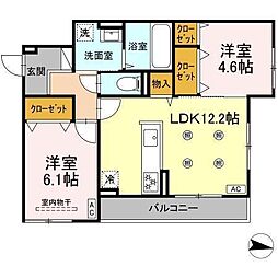D-resena旭通り 3階2LDKの間取り