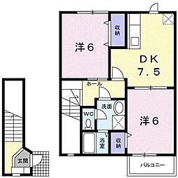 Ｔ・プロスペ−ル 2階2DKの間取り