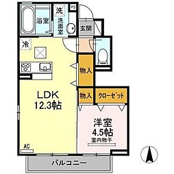 ヴィレッタ B棟 1階1LDKの間取り