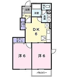 フォーリスト　ナチュラル　Ｂ 1階2DKの間取り