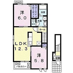 アパートメント高洲536　I 2階2LDKの間取り