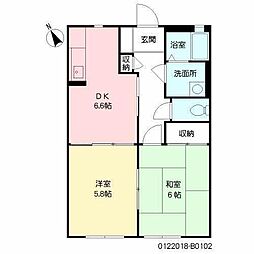 シャーメゾン城元B 1階1LDKの間取り