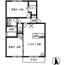 ポルテ　ボヌール桜ヶ丘 1階2LDKの間取り