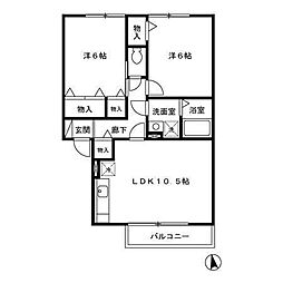 グランディール・ヴィ　Ｅ棟 2階2LDKの間取り