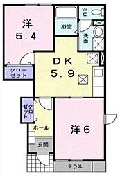 サンパティークミツイ 1階2DKの間取り