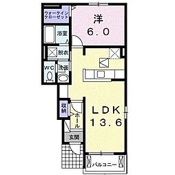 ハナミズキ　ガーデン　Ａ棟 1階1LDKの間取り