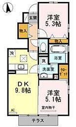 セジュールグレイスB 2DKの間取図画像