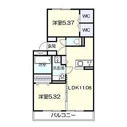 オアシス加納3 2LDKの間取図画像