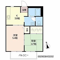 サンシャイン平野五番館 2Kの間取図画像