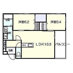 アルテマイスター和知川原 2LDKの間取図画像