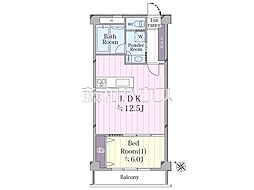 ハイライフ調布 1LDKの間取図画像