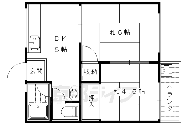 ハイツ松英 203｜京都府京都市山科区日ノ岡朝田町(賃貸アパート2DK・2階・44.50㎡)の写真 その2