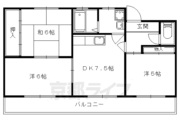 コーポ弘和 201｜京都府京都市山科区西野山百々町(賃貸マンション3DK・2階・60.57㎡)の写真 その2