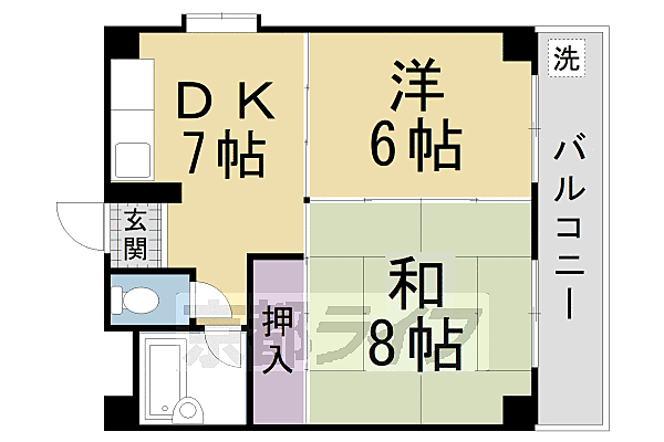 アビタシオン南桃山 307｜京都府京都市伏見区桃山町大津町(賃貸マンション2DK・3階・43.47㎡)の写真 その2