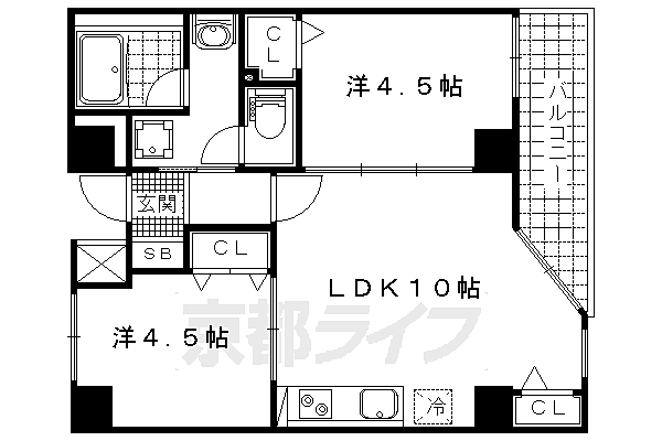 ＬＡＴＴＩＣＥ　ＨＩＧＡＳＨＩＮＯ　ａｎｎｅｘ ｜京都府京都市山科区東野中井ノ上町(賃貸マンション2LDK・4階・45.13㎡)の写真 その2