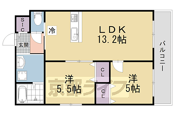 仮称）椥辻西浦町マンション計画 206｜京都府京都市山科区椥辻西浦町(賃貸マンション2LDK・2階・50.46㎡)の写真 その2