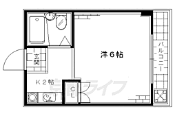 レジデンス丹波橋 2階1Kの間取り