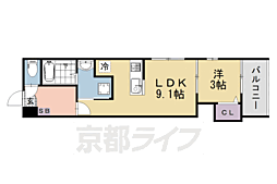 ハーモニーテラス淀下津町III 3階1LDKの間取り