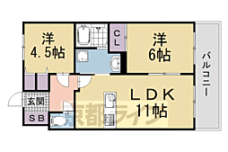 ユニハイム伏見大手筋 7階2LDKの間取り